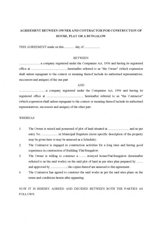picture Construction Pdf 83556 | Agreement Between Owner And Contractor For Construction Of House, Flat Or A Bungalow
