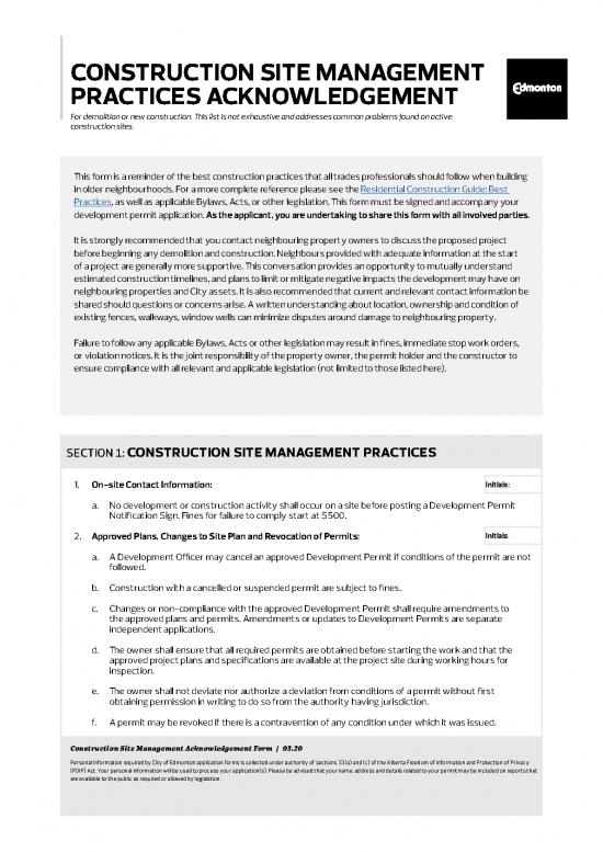 Building Pdf 84260 | Construction Site Management Acknowledgement Form