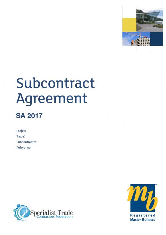picture Sample Contract For Construction 83529 | Sa2017 Subcontract Agreement May 2018 Editable