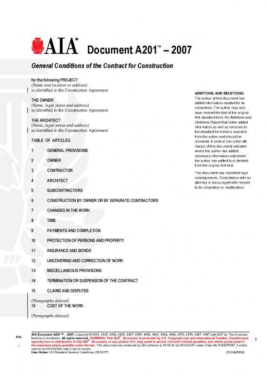 picture Sample Contract For Construction 83588 | Vu Standard General Conditions Aia A201