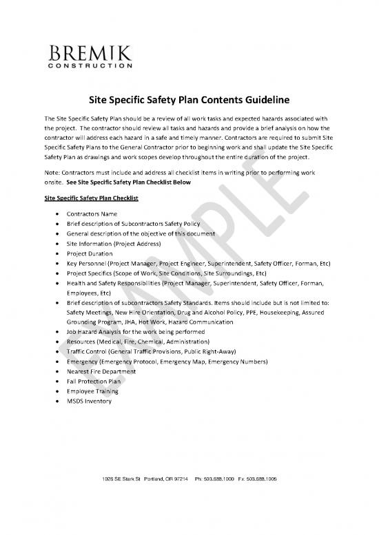 Construction Pdf 84166 | Site Specific Safety Plan Sssp Sample Forms