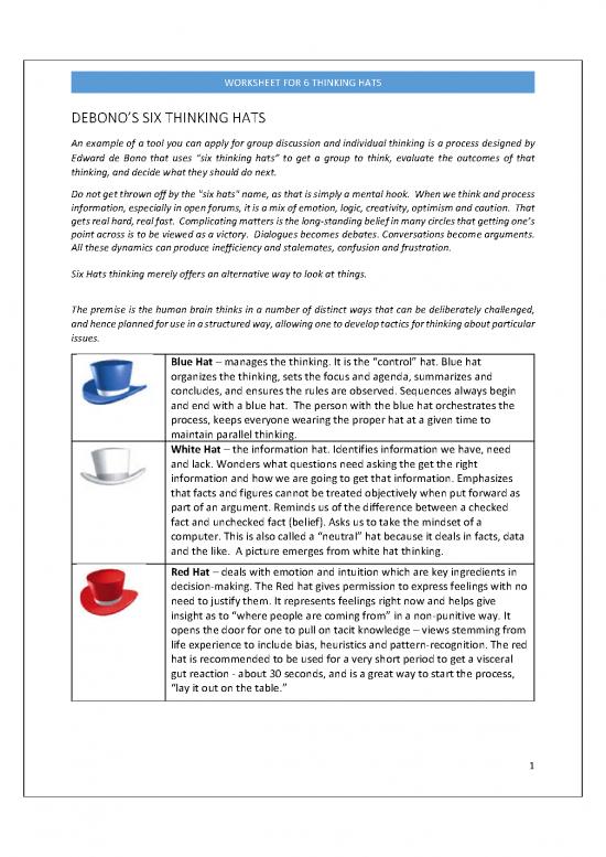 picture1_Six Thinking Hats Pdf 86580 | 6 Thinking Hats   Parallel Thinking Worksheet