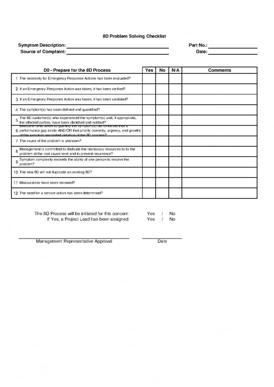 8d problem solving checklist