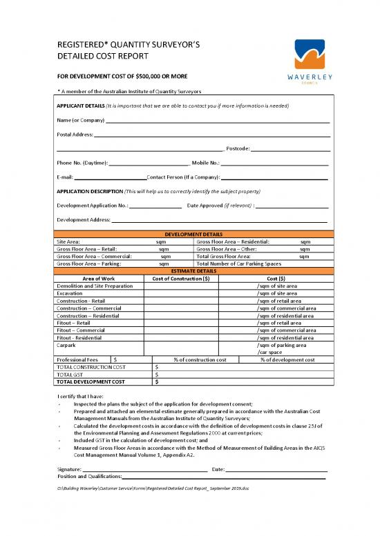 picture Quantity Surveyor Pdf 84742 | Detailed Cost Report
