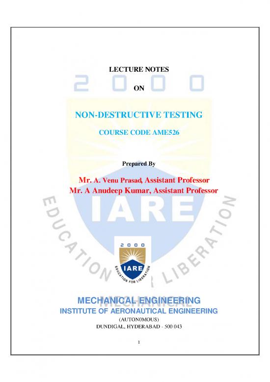 Non Destructive Testing Pdf 86735 | Iare Ndt Lecture Notes