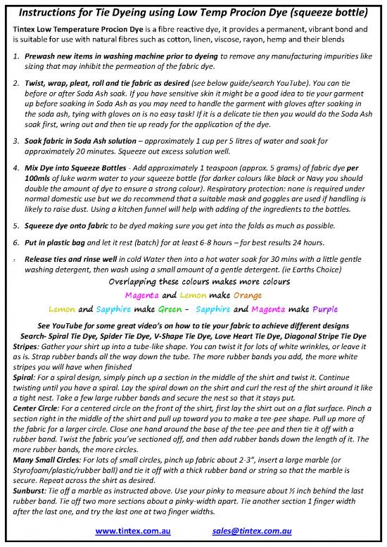 picture1_Tie Dye Instructions Pdf 86314 | Instructions For Tie Dyeing Using Low Temp Procion Dye