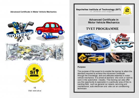 Technology Pdf 86247 Motor Vehicle Programme Details For Advanced