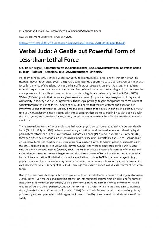 picture Verbal Judo Pdf 86360 | Research Verbal Judo A Gentle But Powerful Form Of Less Than Lethal Force 2008