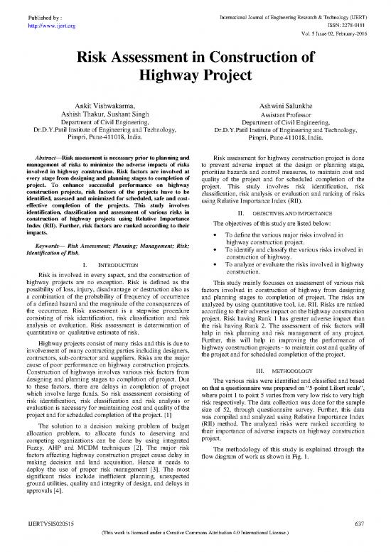 picture1_Construction Pdf 84391 | Risk Assessment In Construction Of Highway Project Ijertv5is020515