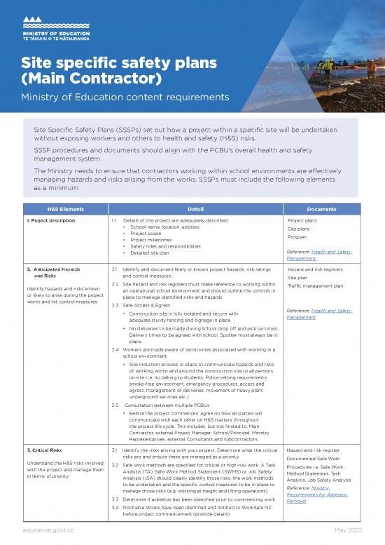 picture Site Management Pdf 84261 | Site Specific Safety Plans Ministry Requirements