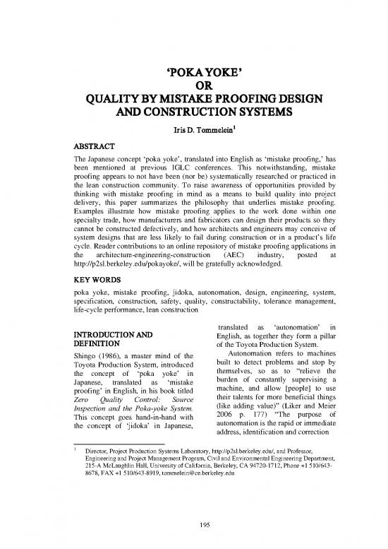 picture Poka Yoke Pdf 86065 | Tommelein 2008 Poka Yoke Or Quality By Mistake Proofing Design And Construction Systems