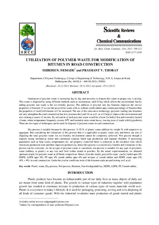 picture1_Construction Pdf 84722 | Utilization Of Polymer Waste For Modification Of Bitumen In Road Construction