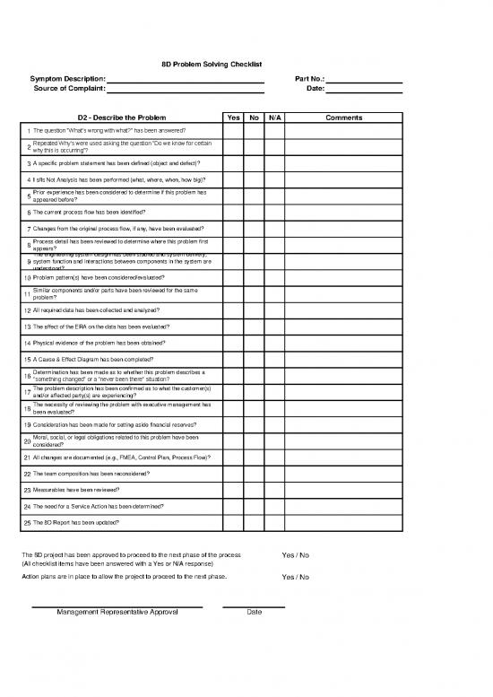 8d problem solving checklist