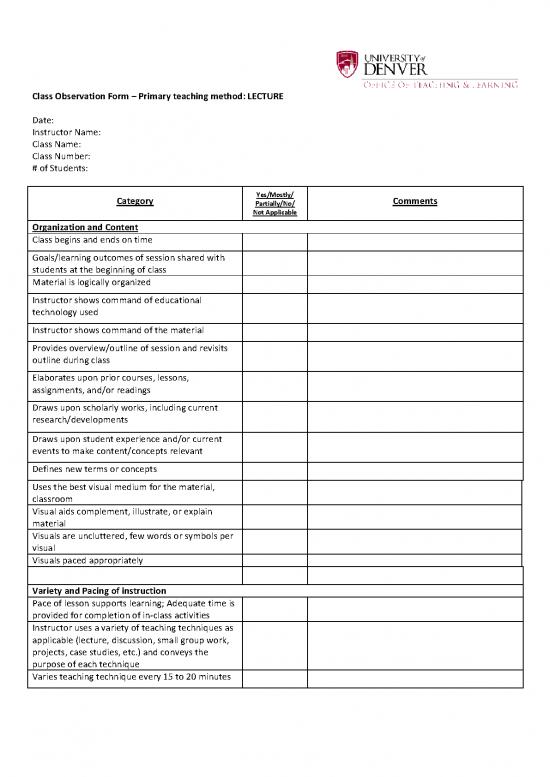 picture Learning Pdf 87912 | Class Observation Form Lecture