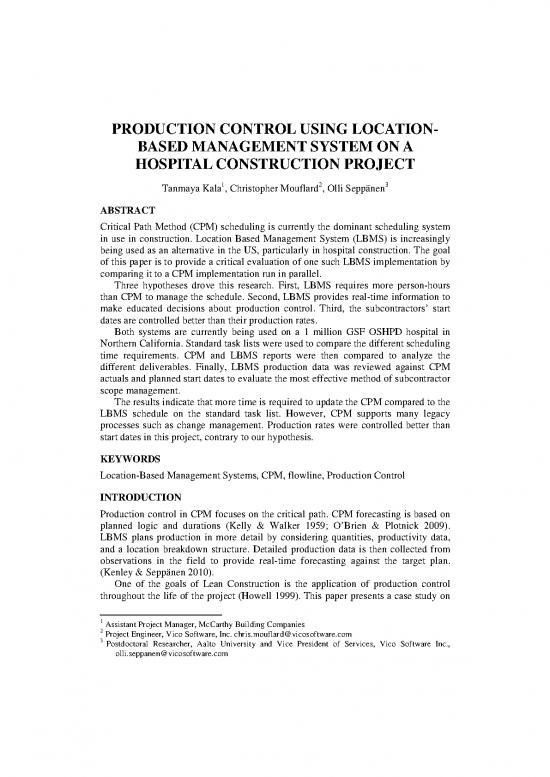 picture1_Critical Path Method Construction Example Pdf 87666 | Kala Et A  2012   Production Control Using Location Based Management System On A Hospital Construction Project