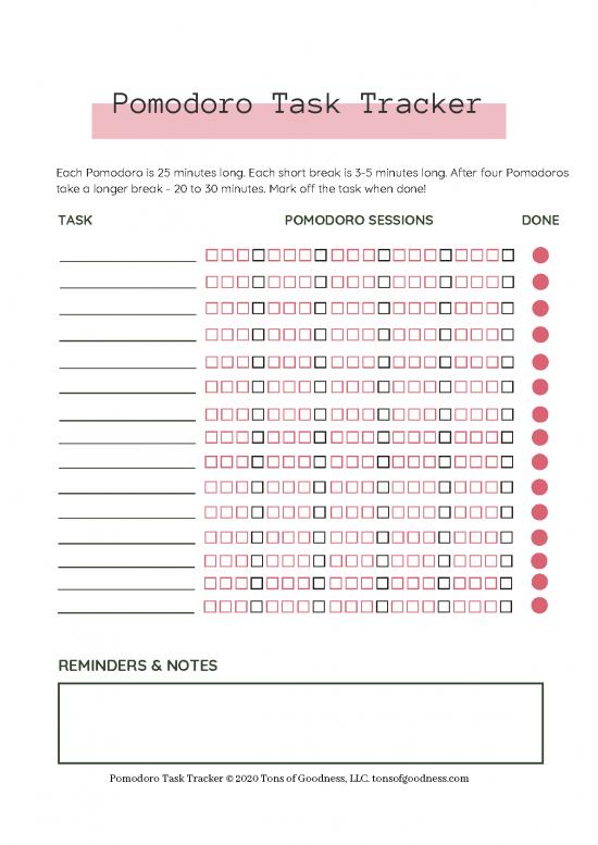 picture_Pomodoro Pdf 88717 | Pomodoro Tracker And Instructions Pink