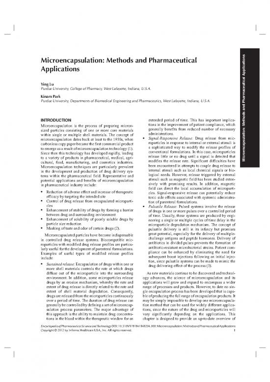 picture1_Pharmaceutical Formulations Pdf 91086 | 2012 Lu, MicroencapsulationË Methods And Pharmaceutical Applications