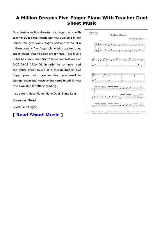 picture1_Piano Pdf 91245 | A Million Dreams Five Finger Piano With Teacher Duet