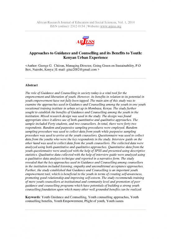 picture1_Counselling Approaches Pdf 90599 | Approaches To Guidance And Counselling And Its Benefits To Youth Kenyan Urban Experience