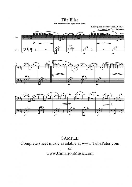 picture Fur Elise Pdf 91614 | Beethoven Forelise Tboneduet Sample