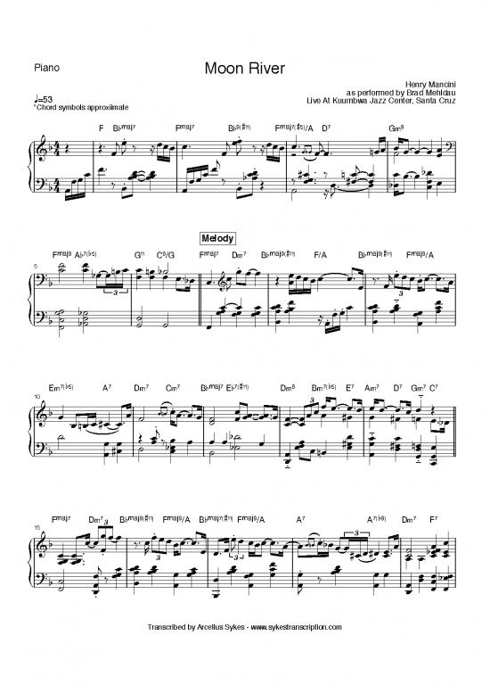 picture Piano Pdf 90594 | Bradmehldau Moonriver G72m