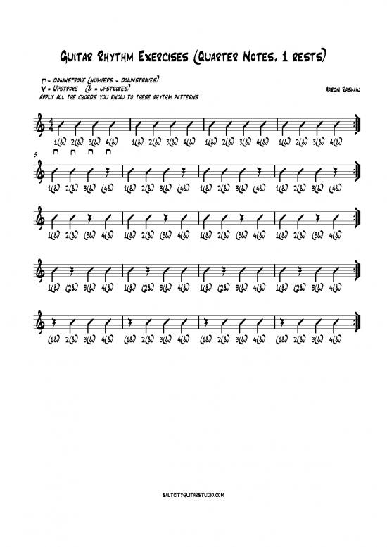 picture_Guitar Rhythm Exercises Pdf 91709 | Guitar Rhythm Exercises  Quarter Notes 1 Rest  4