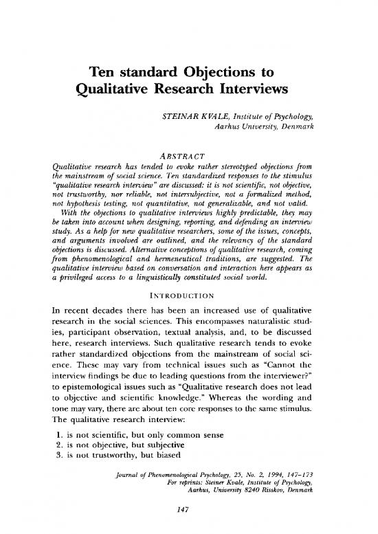 picture Interview Method In Psychology Pdf 90549 | Kvale Tenstandardobjectionstoqualinterviews
