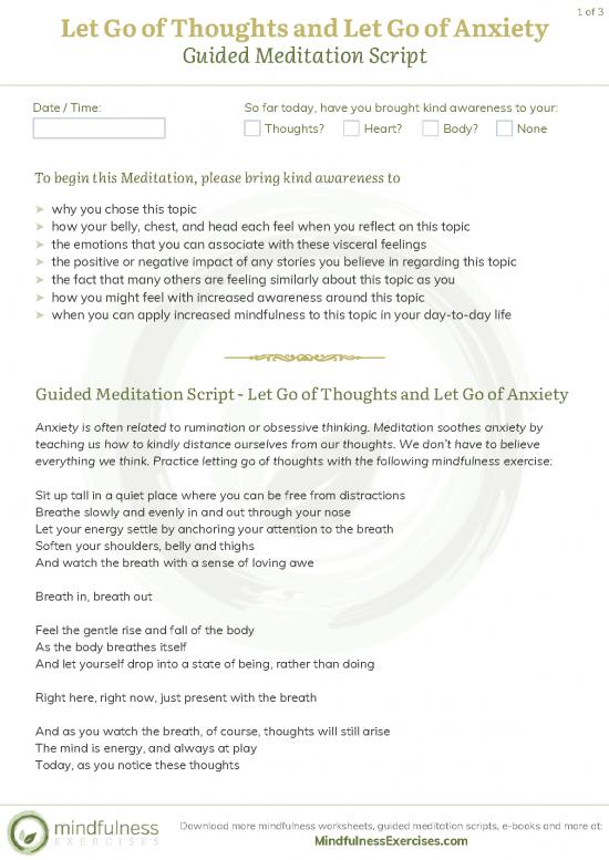 picture Mindfulness For Anxiety Pdf 91046 | Let Go Of Thoughts And Let Go Of Anxiety Guided Meditation Script