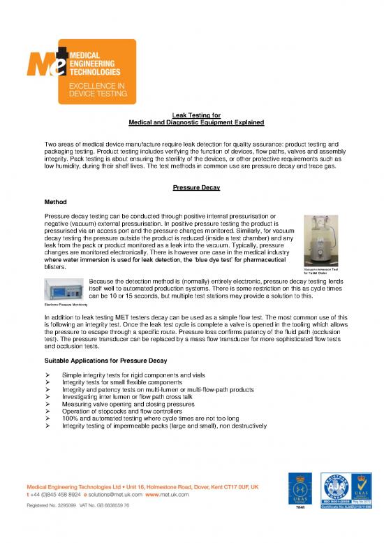 Leak Testing Methods Pdf 90190 Medical Device Leak Test Guide