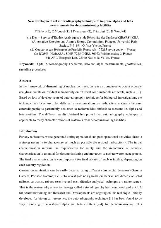 picture1_Autoradiography Pdf 89777 | Paper P Fichet New Developments Of Autoradiography Technique To Improve Alpha And Beta Measurements For Decommissioning Facilities