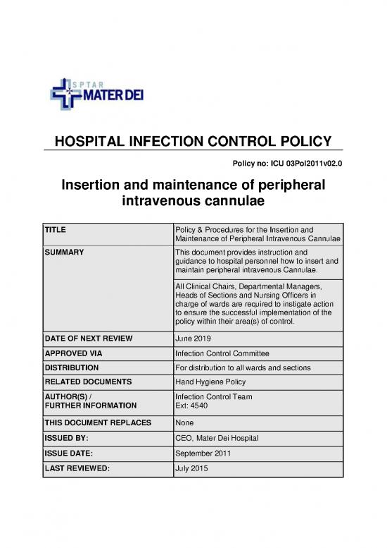 picture_Peripheral Intravenous Cannulation Policy