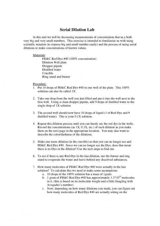 Serial Dilution Procedure Pdf 90103 | Serial Dilution Lab