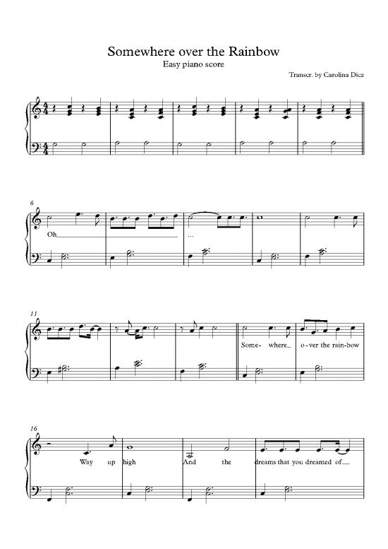 picture1_Piano Pdf 90671 | Somewhere Over The Rainbow Easy Piano Score