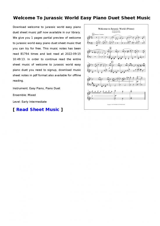 picture_Piano Pdf 91273 | Welcome To Jurassic World Easy Piano Duet