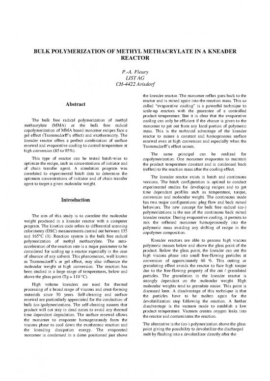 picture Bulk Polymerization Example 92148 | 00 List Bulk Polymerisation Of Mma In A Kneader Reactor Engl