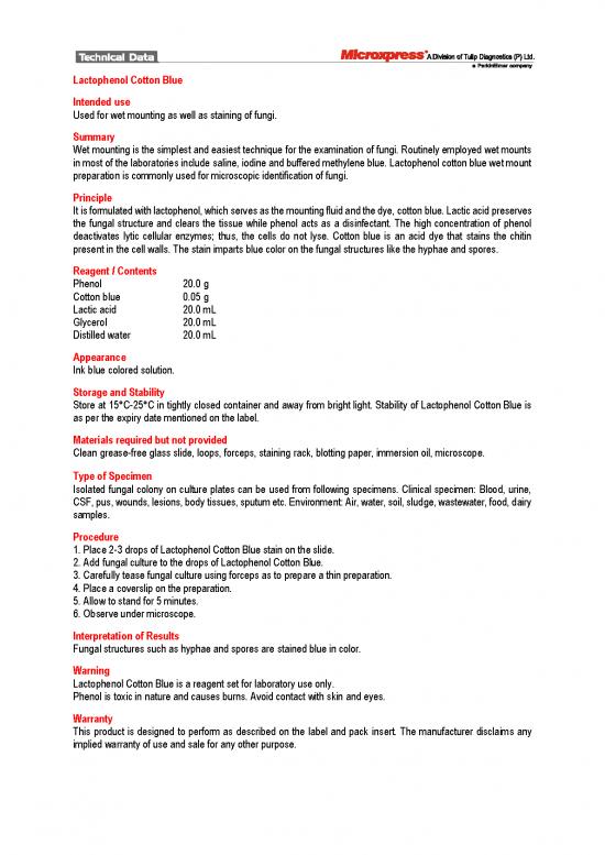 picture Microscopic Identification Of Fungi Pdf 92674 | 207120390100 Lactophenol Cotton Blue