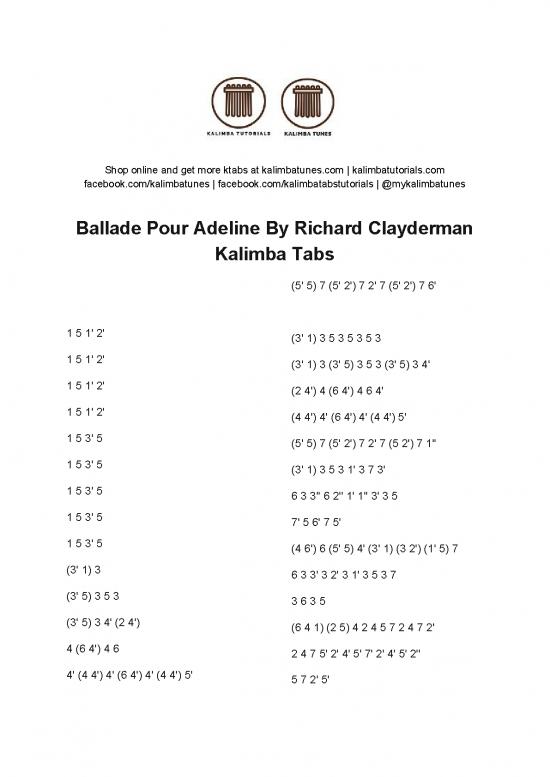picture Ballade Pour Adeline Pdf 94037 | Ballade Pour Adeline By Richard Clayderman Kalimba Tabs