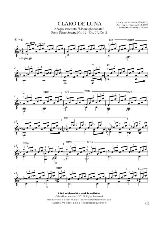 picture Piano Pdf 92638 | Beethoven Moonlight Tarrega Free