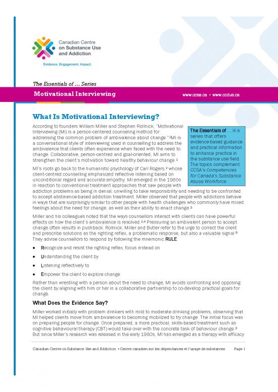 picture Counselling Approaches Pdf 91814 | Ccsa Motivational Interviewing Summary 2017 En