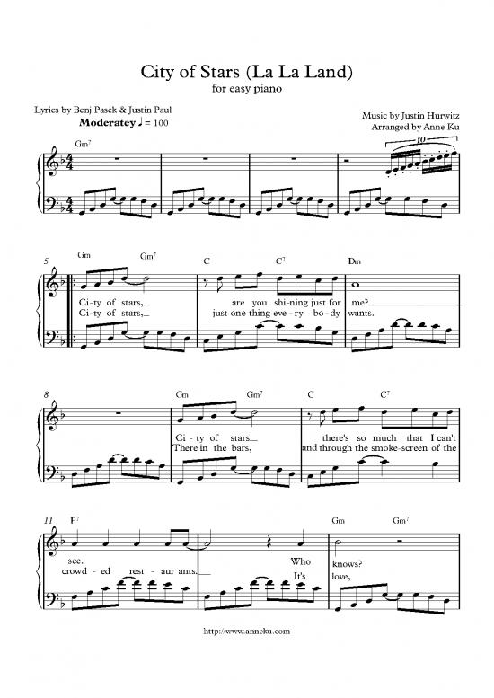 Piano Pdf 92369 City Of Stars Easy Piano