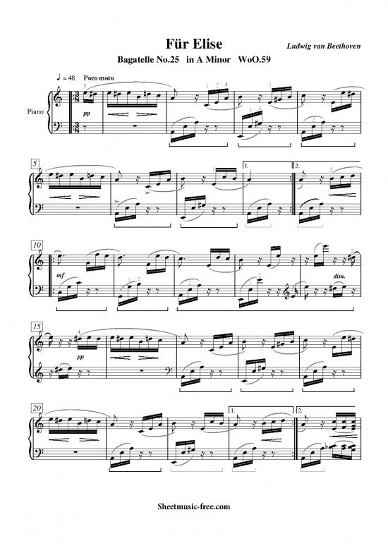 picture Piano Pdf 92618 | Fur Elise Sheet Music Beethoven Thepianonotecom