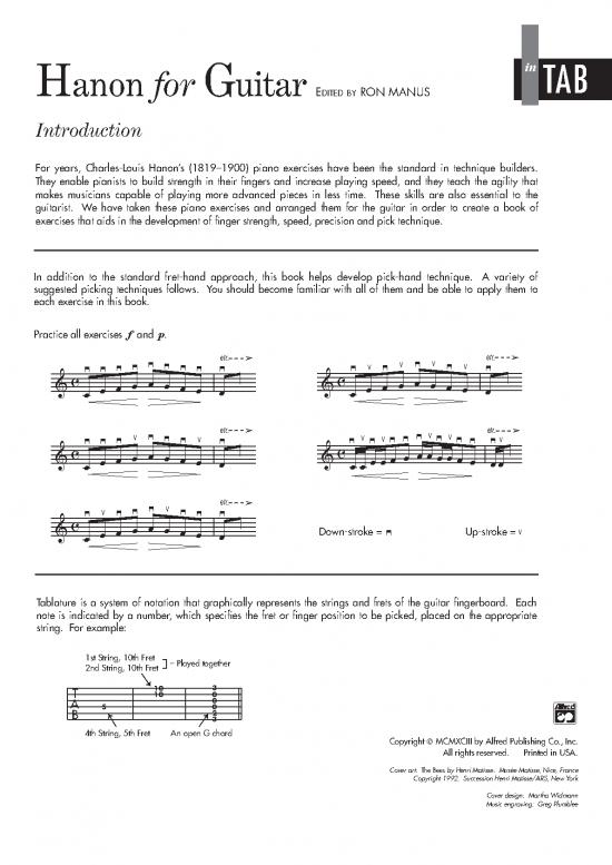 picture Piano Pdf 92519 | Hanon For Guitar Tab
