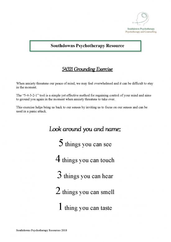picture 54321 Grounding Exercise Pdf 92496 | Southdowns Psychotherapy 54321 Grounding Exercise