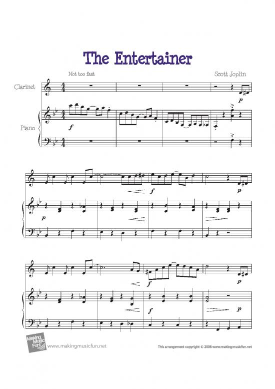 picture Piano Pdf 93355 | The Entertainer Clarinet Solo