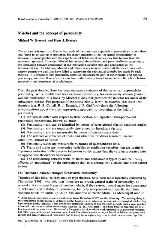 picture Personality Pdf 96269 | 1980 Eysenck Eysenck   Mischel And The Concept Of Personality British Journal