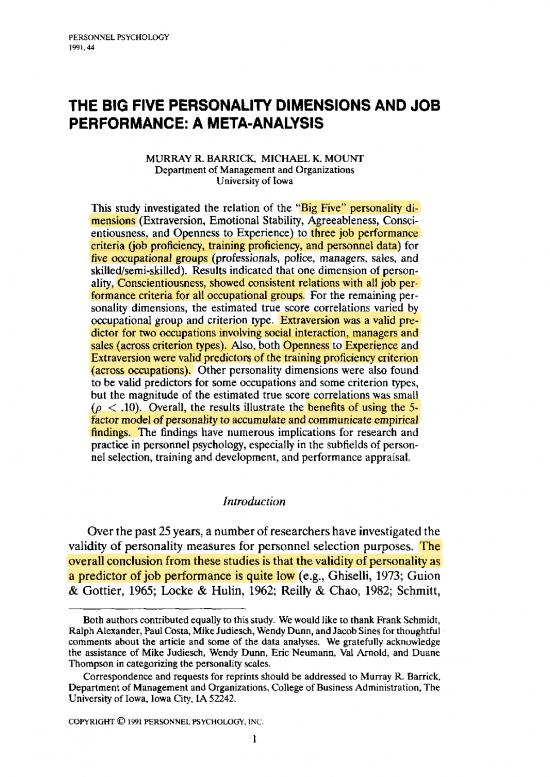 picture Personality Pdf 96275 | Barrick And Mount 1991