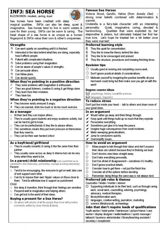 picture Personality Pdf 96966 | Buzz Information Sea Horse