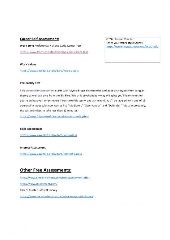 picture Personality Pdf 96254 | Career Self Assessment List