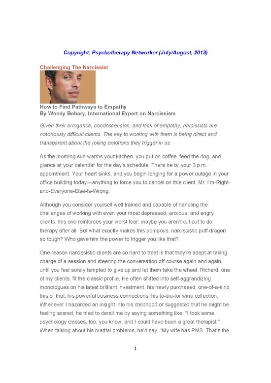 picture Narcissism Pdf 96356 | Challenging The Narcissist Wendy Behary