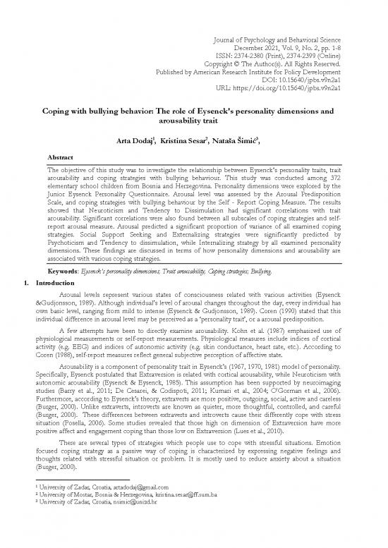 picture Personality Pdf 96864 | Dodaj Et Al 2021 Coping With Bullying Behavior